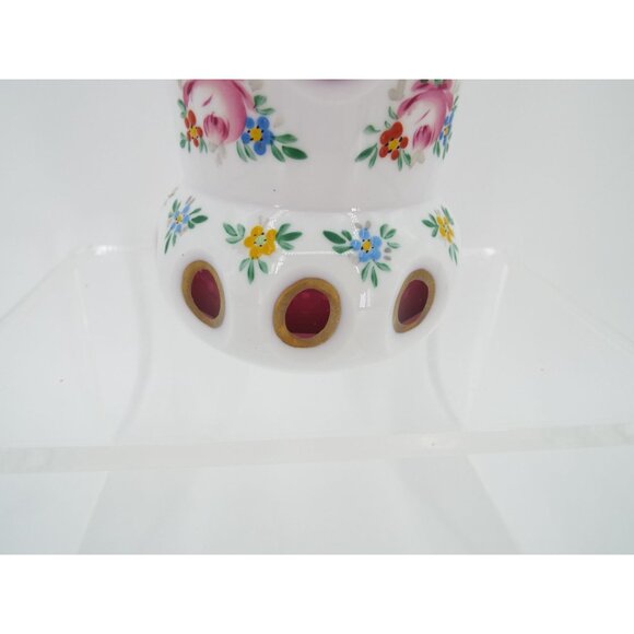 Vintage Bohemian Czech Cased White Overlay Cut to Cranberry Glass Floral Vase 5" - Picture 7 of 10
